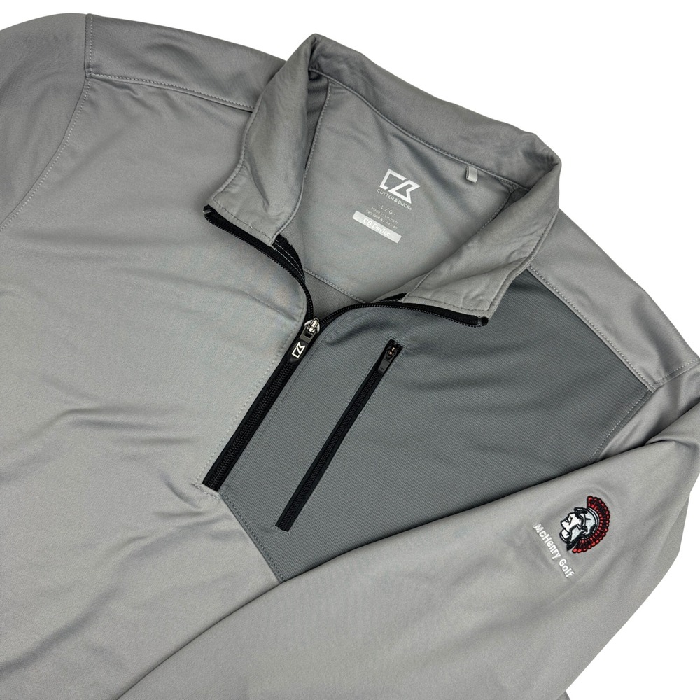 Cutter & Buck Mens Large Gray CB DryTec Quarter Zip Pullover McHenry Golf Patch